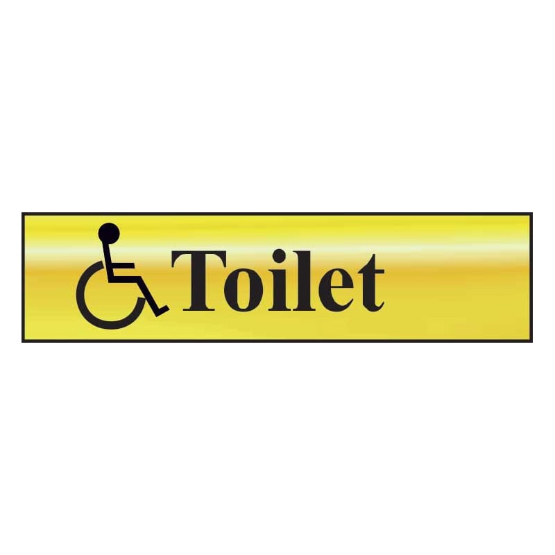 Disabled Toilet Sign with Wheelchair Logo - Gold Effect Self-Adhesive Laminate - 200 x 50mm