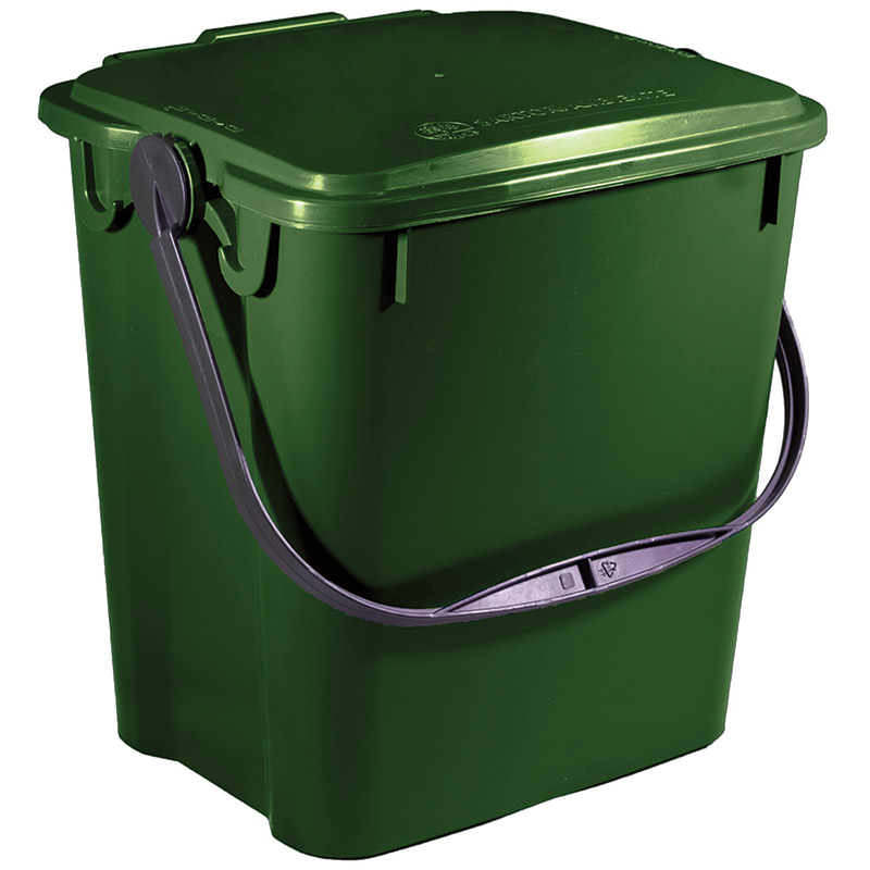 10L Green Recycled Plastic Kitchen Food Waste Caddy - 275 x 270 x 220mm 