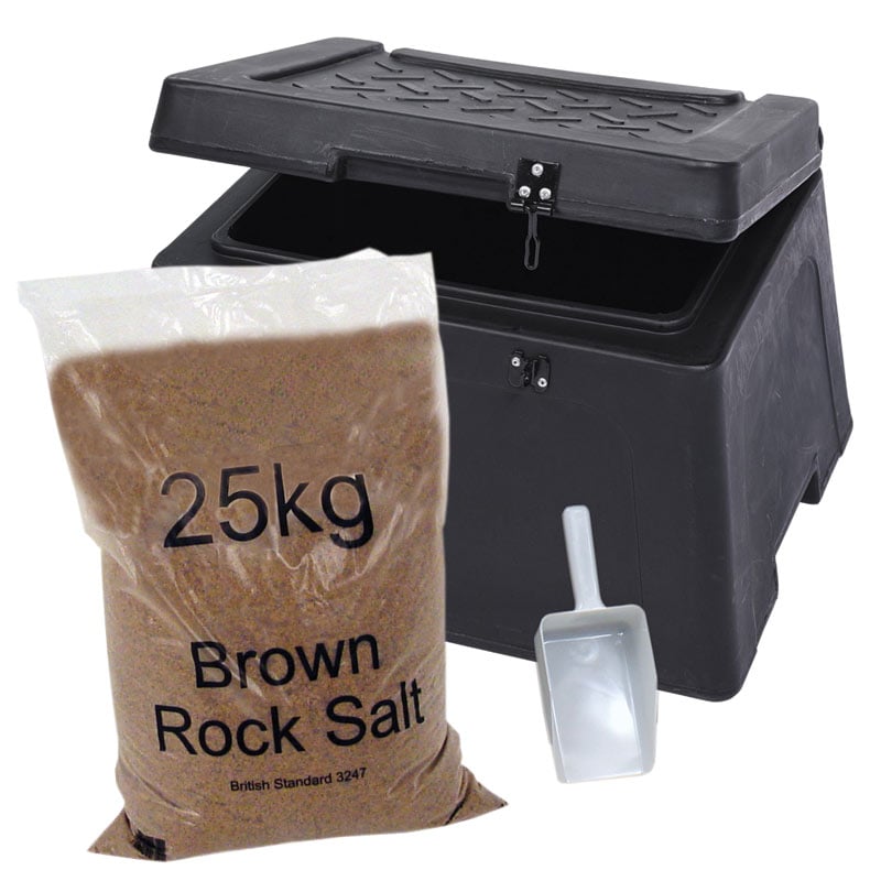 30L Mini Grit Bin with Scoop and 25kg Brown Rock Salt 