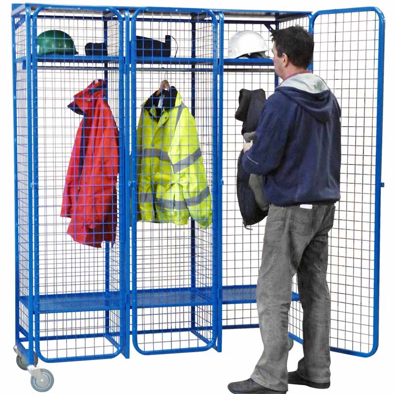 Lockable Mobile Wire Mesh Lockers - 3 Compartments - 1590 x 565 x 2090mm