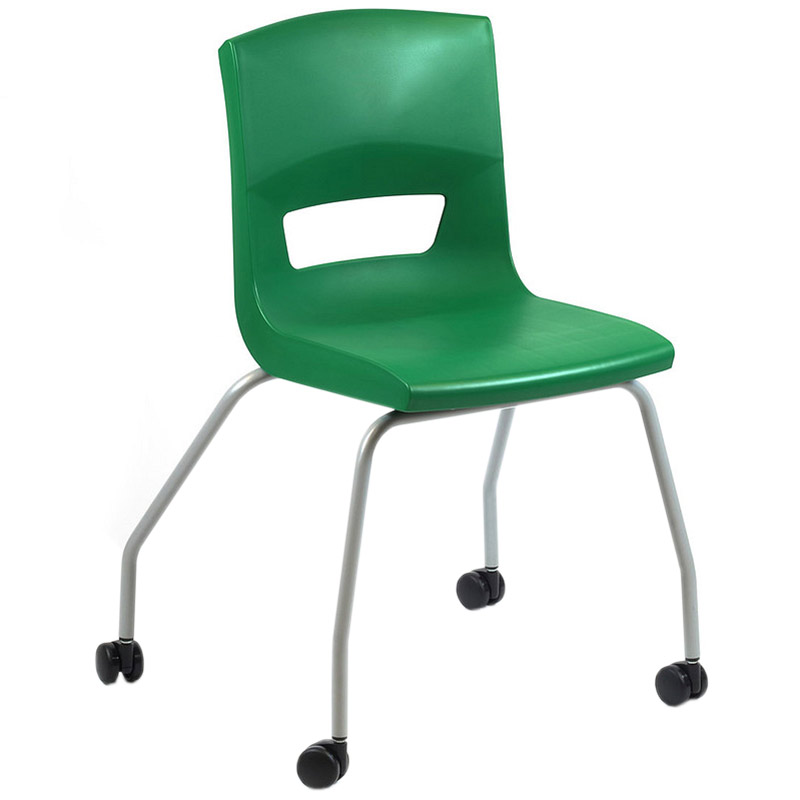 Postura+ 4 Leg Chair on Castors - Forest Green - Starlight Silver Frame