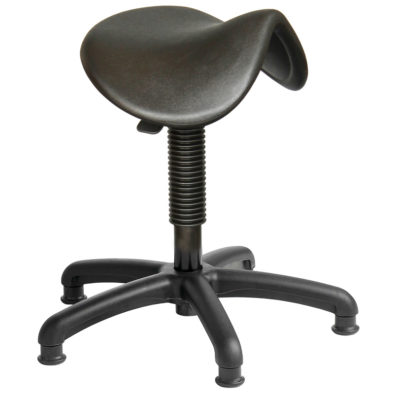 Height Adjustable Saddle Stool with Feet, black polyurethane, 530mm to 720mm height