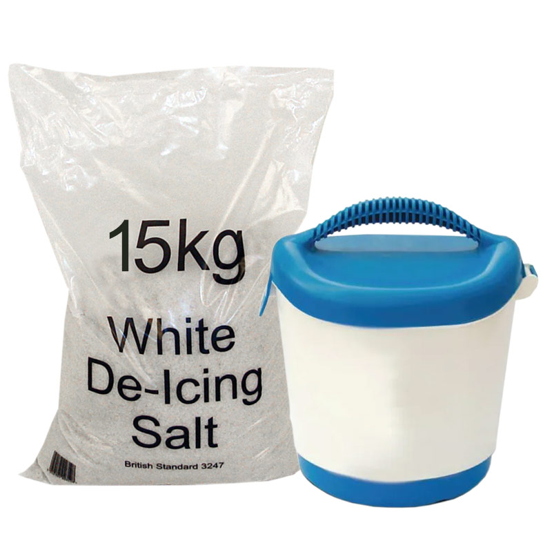 Hand Held 4kg Salt Spreader with 15kg Bag of White De-icing Salt