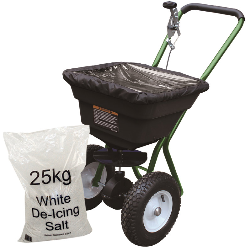 36kg Salt Spreader with 20 x 25kg Bags of White De-icing Salt - Bundle B