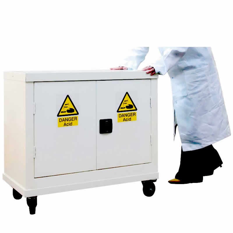 Mobile Acid & Alkali COSHH Cabinet with 1 Shelf - White - 840 x 900 x 460mm